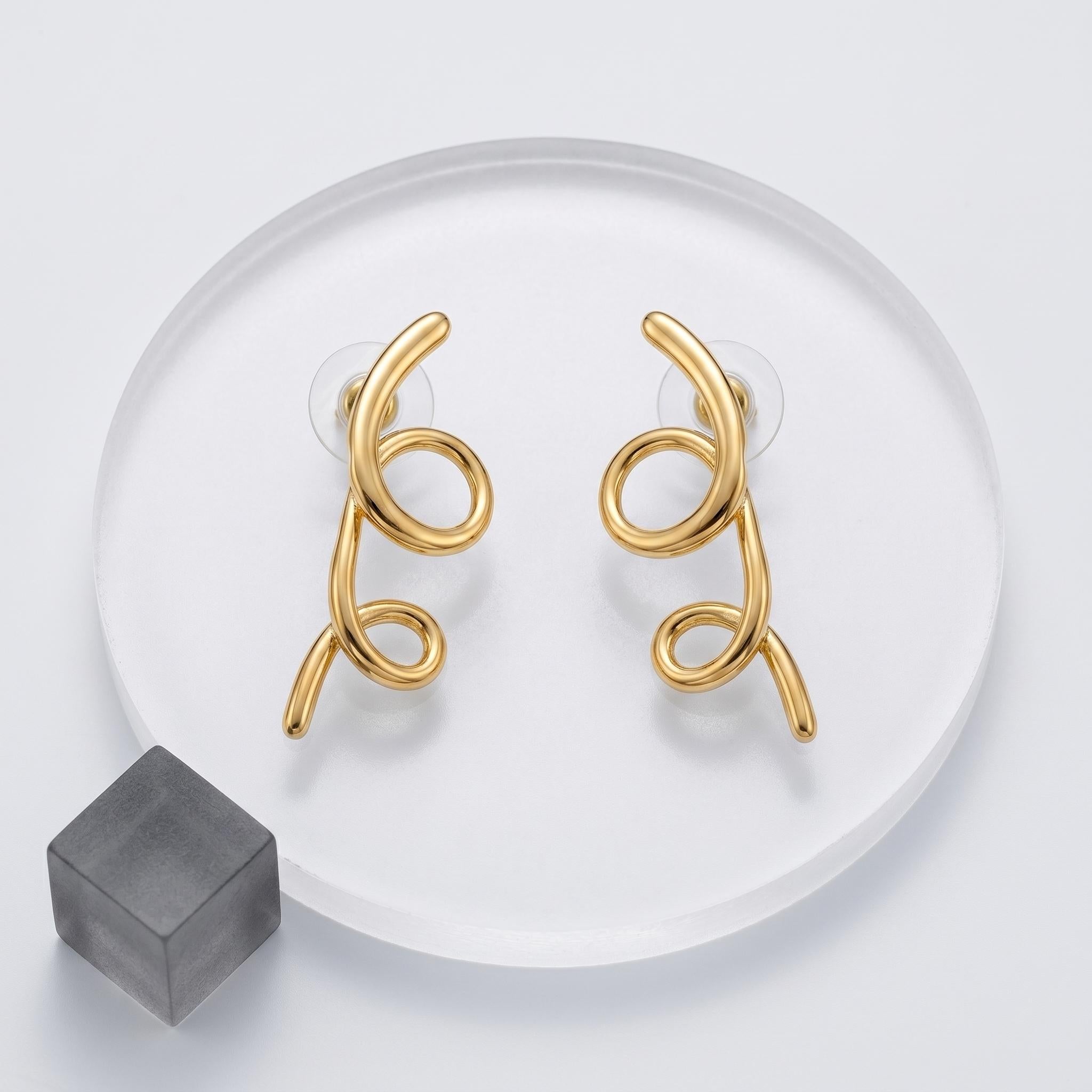 Brinco Espiral Orgânico Banhado a Ouro 18k (1 ano de garantia)