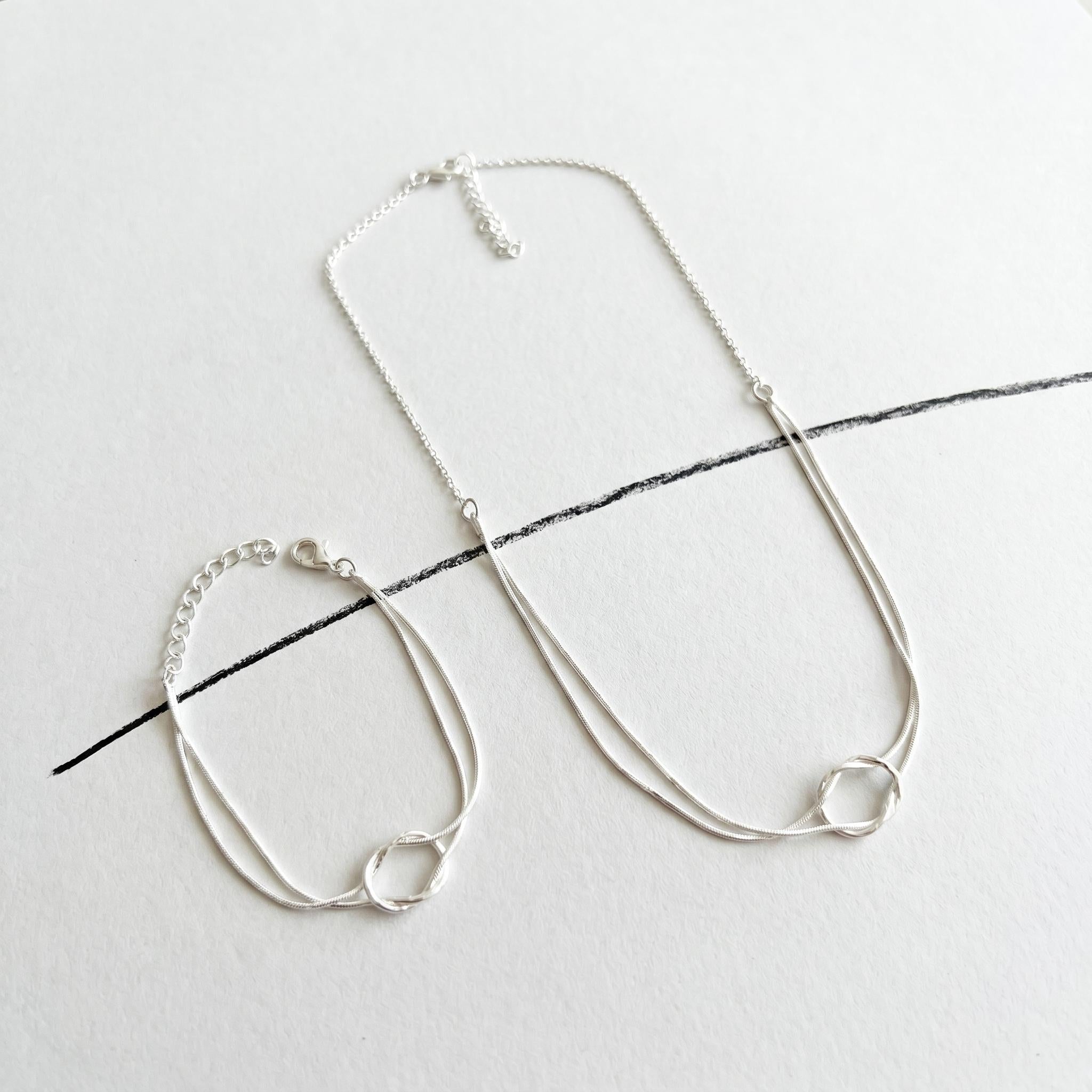 Conjunto Nózinho Prata – Colar e Pulseira de Corrente Dupla Banhado a Prata 925 (6 meses de garantia)