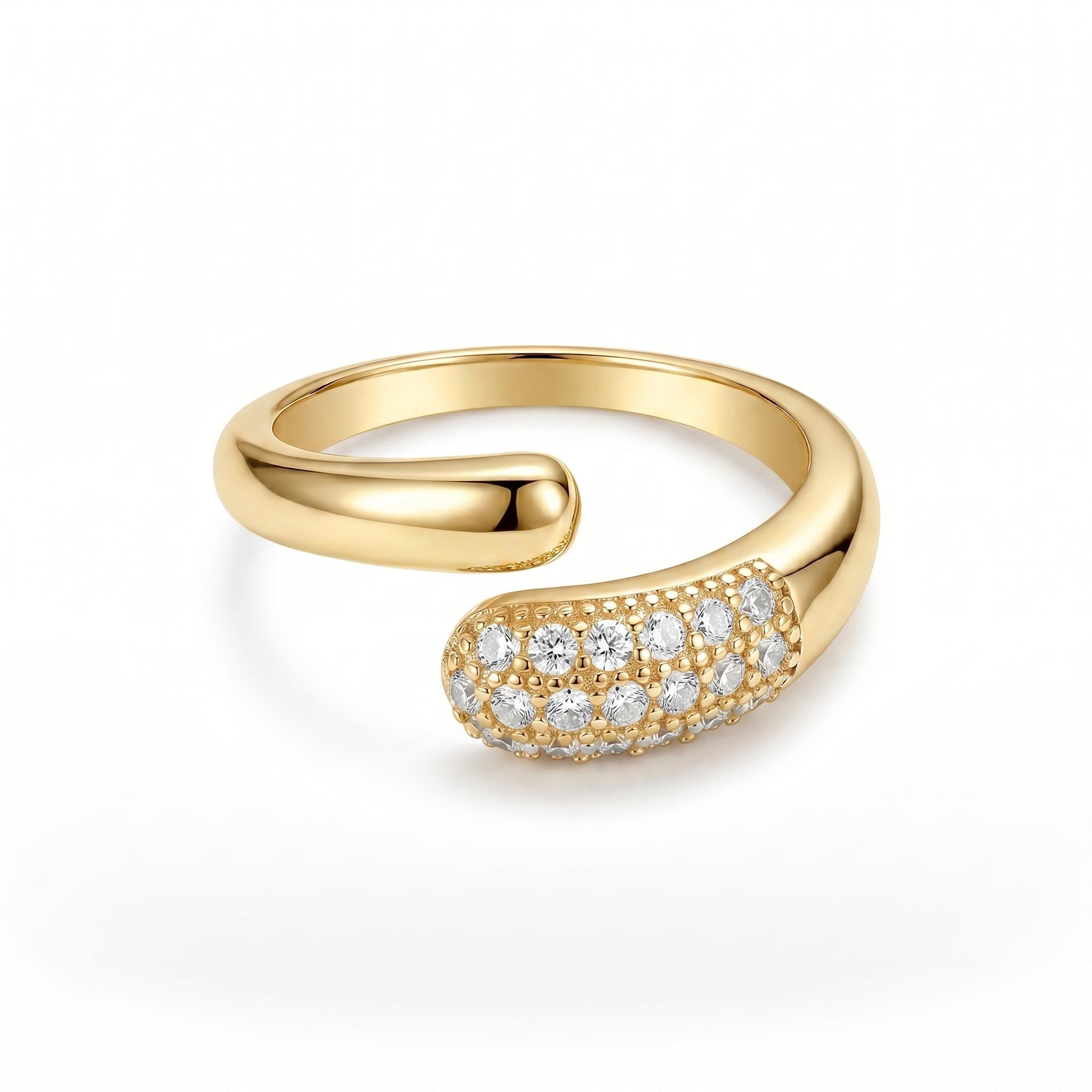 Anel Ajustável Cristal Arcos | Anel Minimalista Banhado a Ouro 18k (6 meses de garantia)
