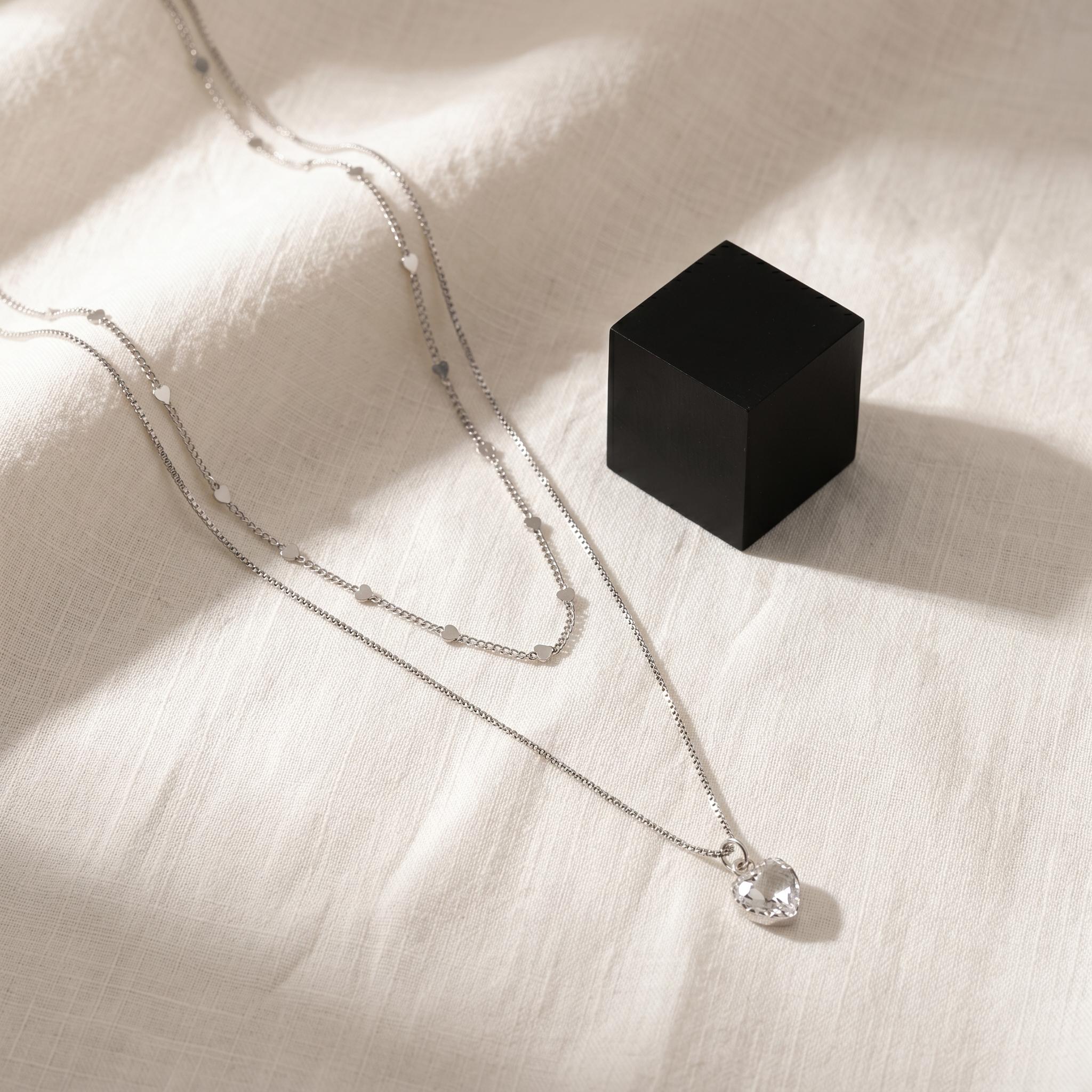 Conjunto de Colares - Choker Coração e Colar Pingente Coração Banhado a Prata 925 (6 meses de garantia)