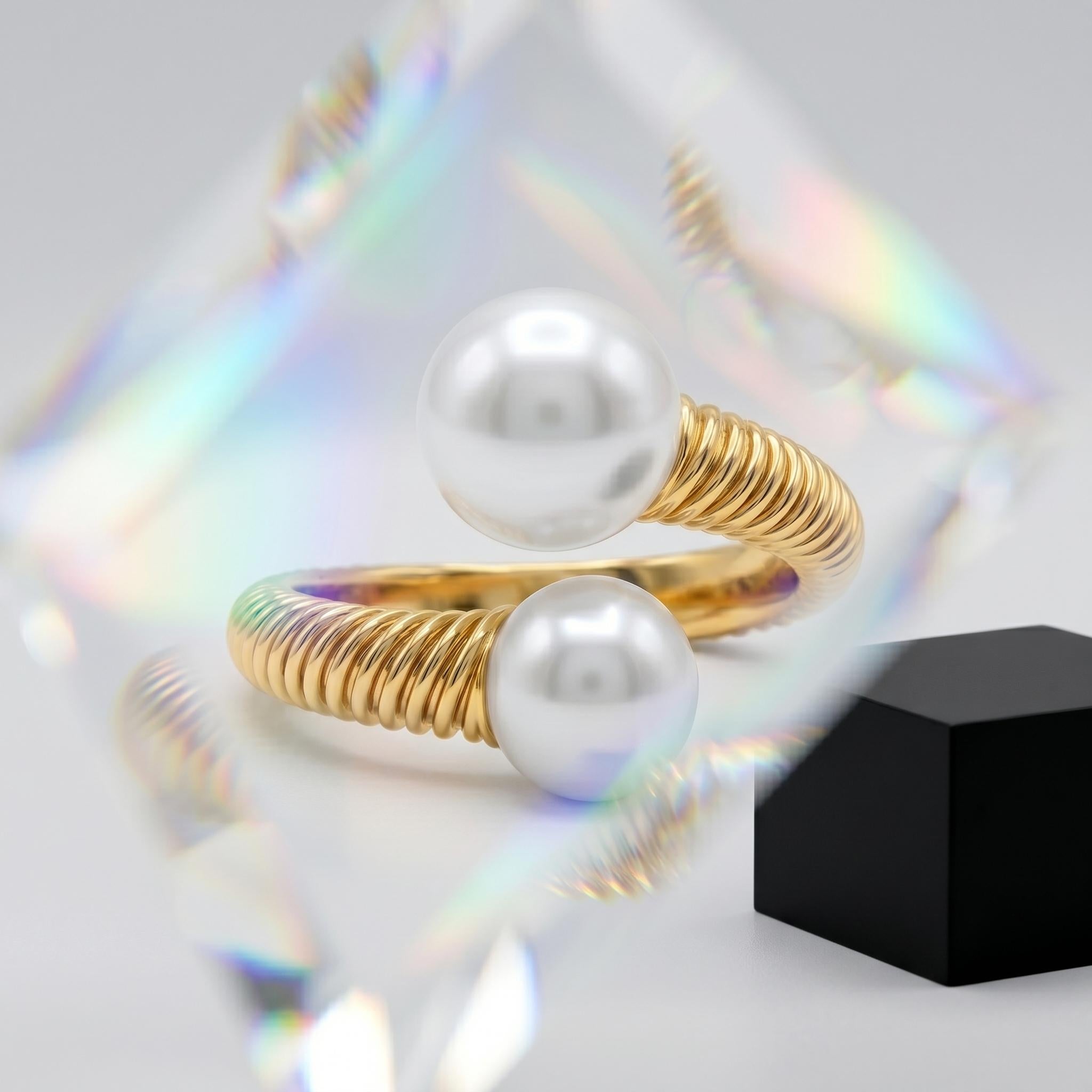 Anel Ajustável Pérola - Banhado a Ouro 18k (1 ano de garantia)