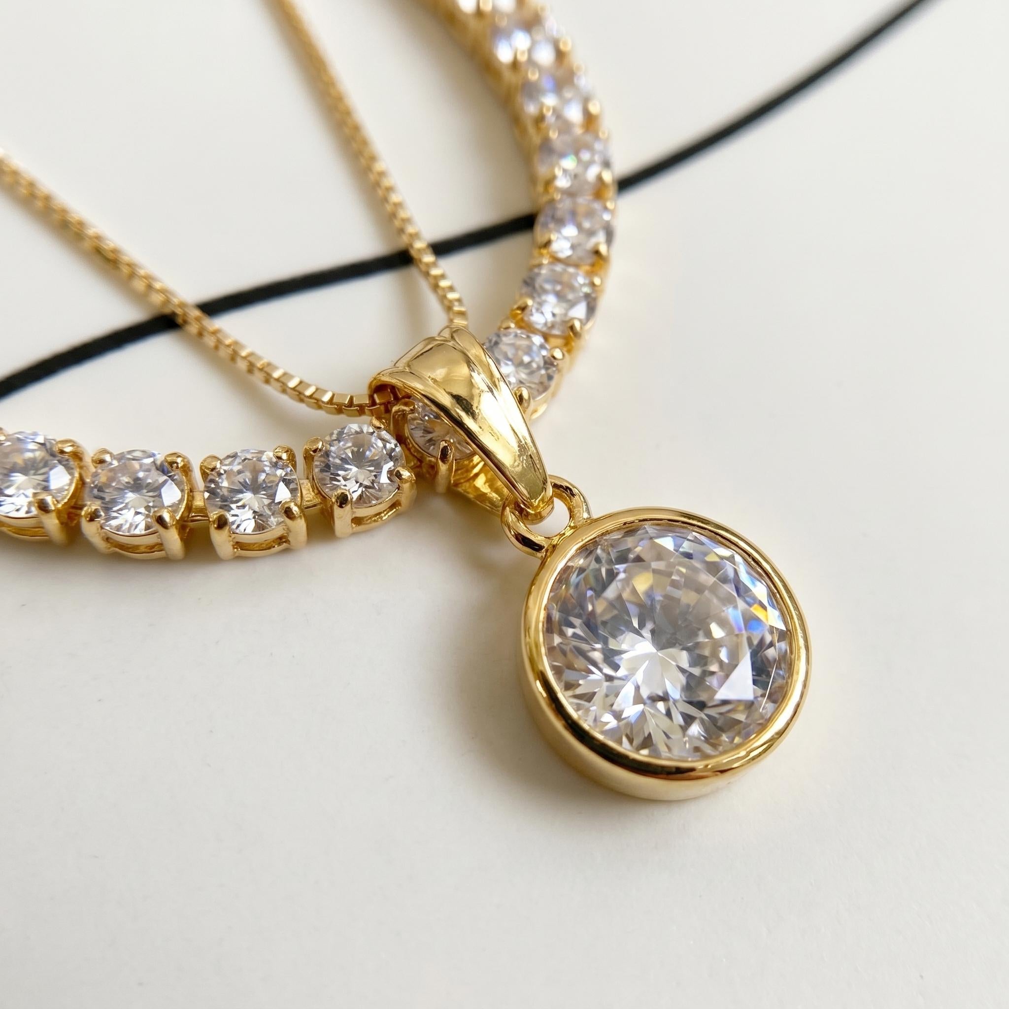 Colar Duplo: Riviera e Ponto de Luz Banhado Ouro 18k (6 meses de garantia)