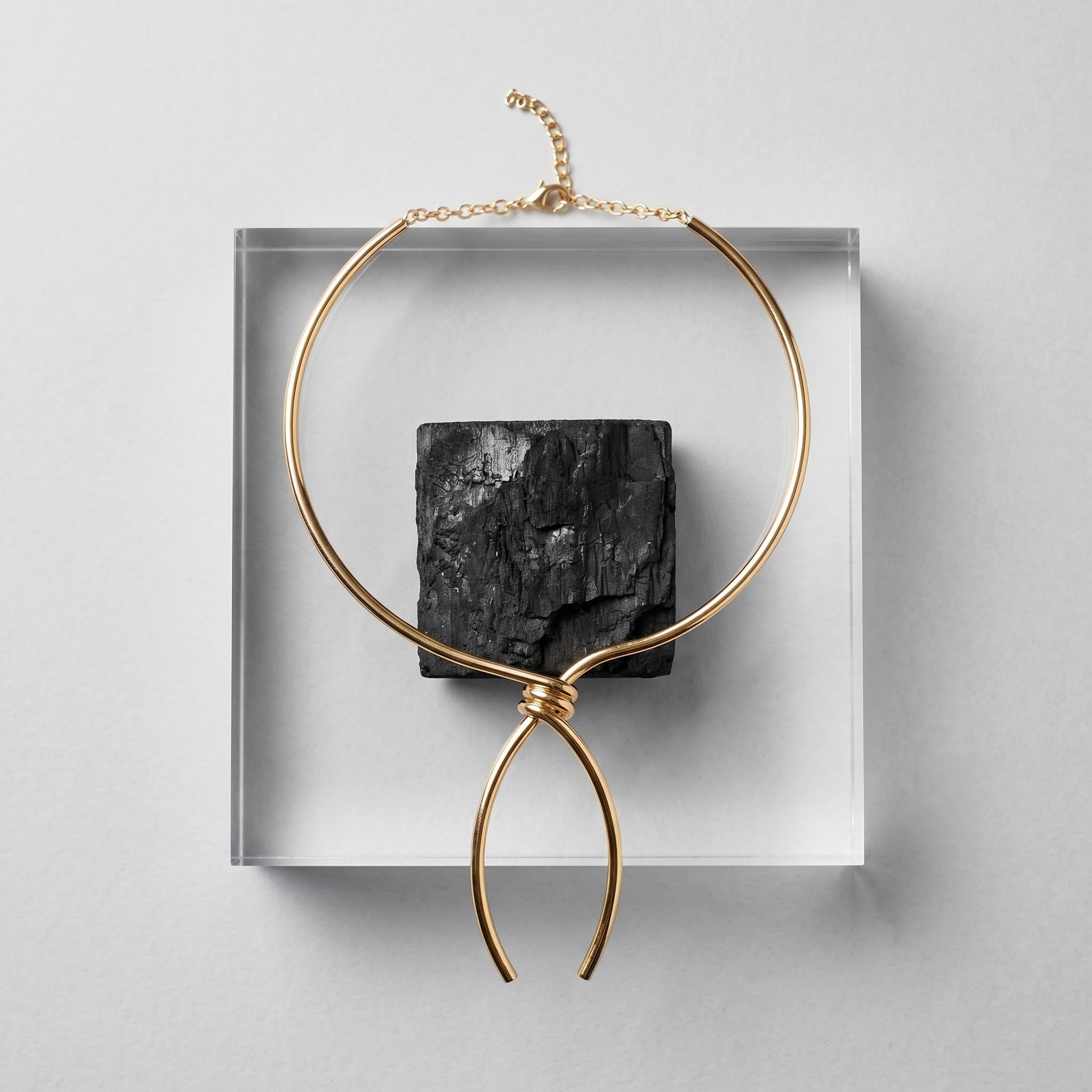 Colar Aro (Choker) Rígido com Detalhe em Nó - Dourado/Prata (1 ano de garantia)